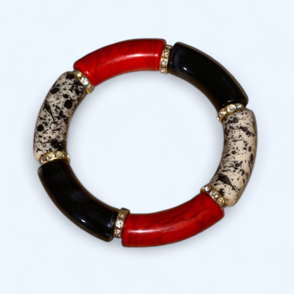 Chic Red, Black, and Cream Bracelet